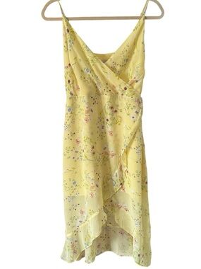 LOFT Yellow Floral Wrap-Style Midi Dress
